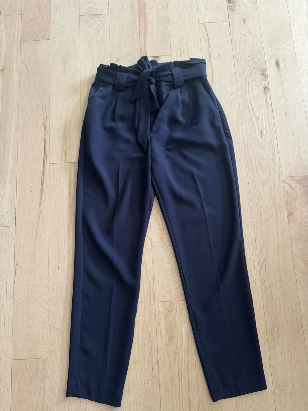 Express Navy Paperbag Waist Wide-Leg Pants with Tie size 4r